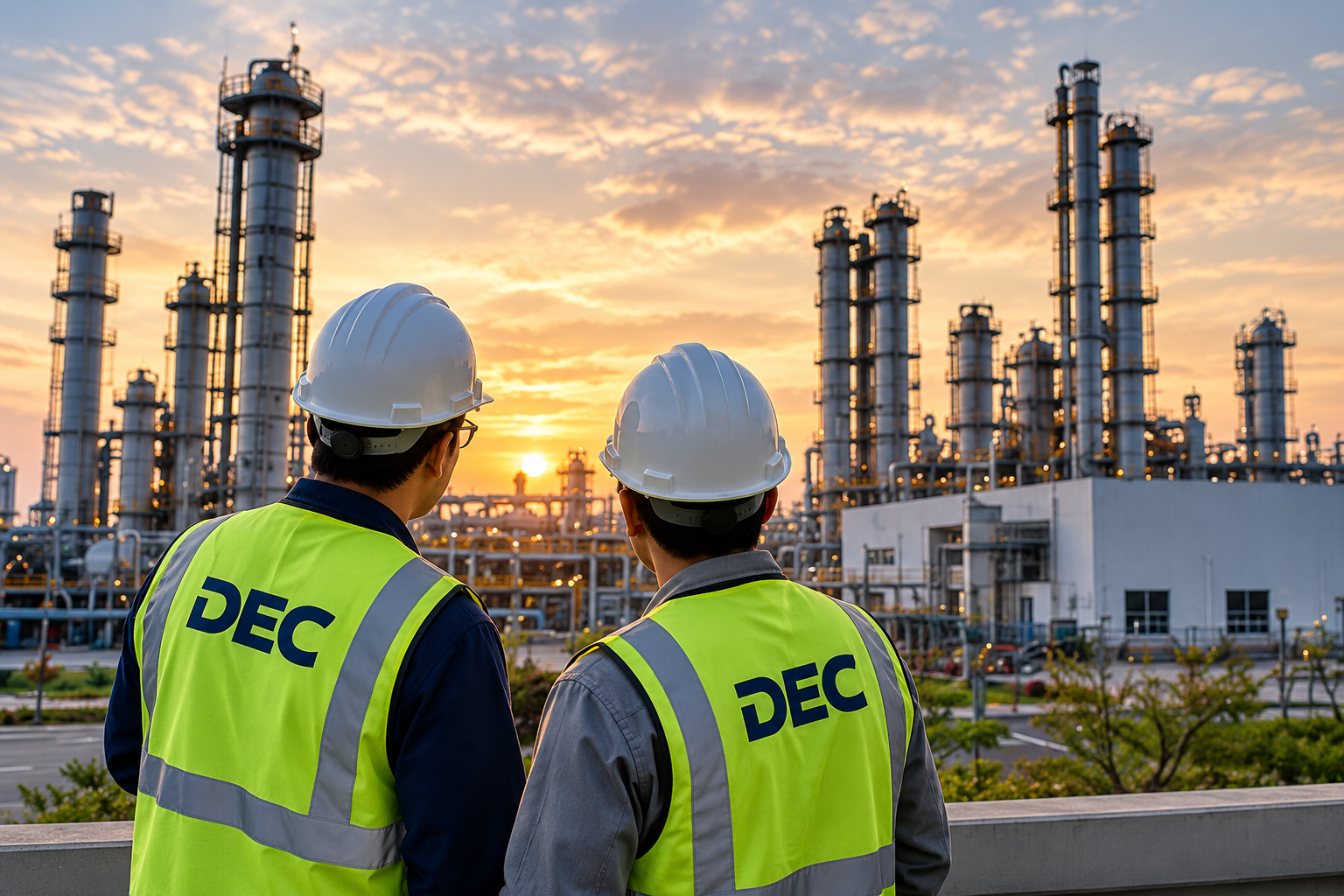 DEC engineers overlooking an industrial plant